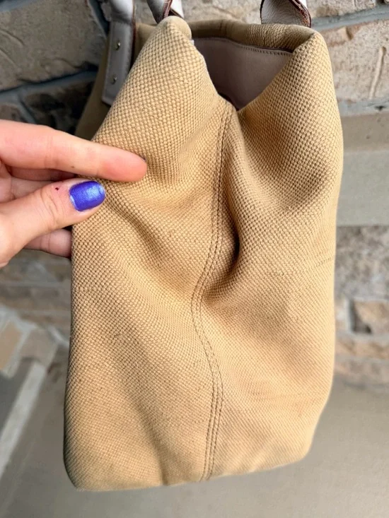 KATE SPADE NY Dark Beige Canvas/Hemp White Trimmed Large Hobo Shoulder Bag - Picture 10 of 16